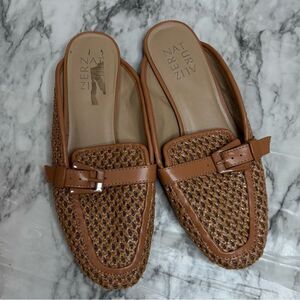 Naturalizer Kayden Mules slip on Womens 6.5 Brown Straw Fabric Low Block Heel